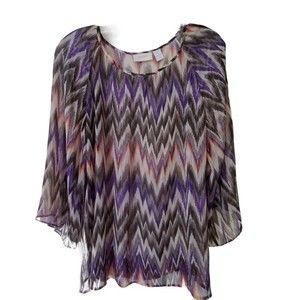 Chico's Sheer Blouse Striped Chevron Print Multicolored Size Small